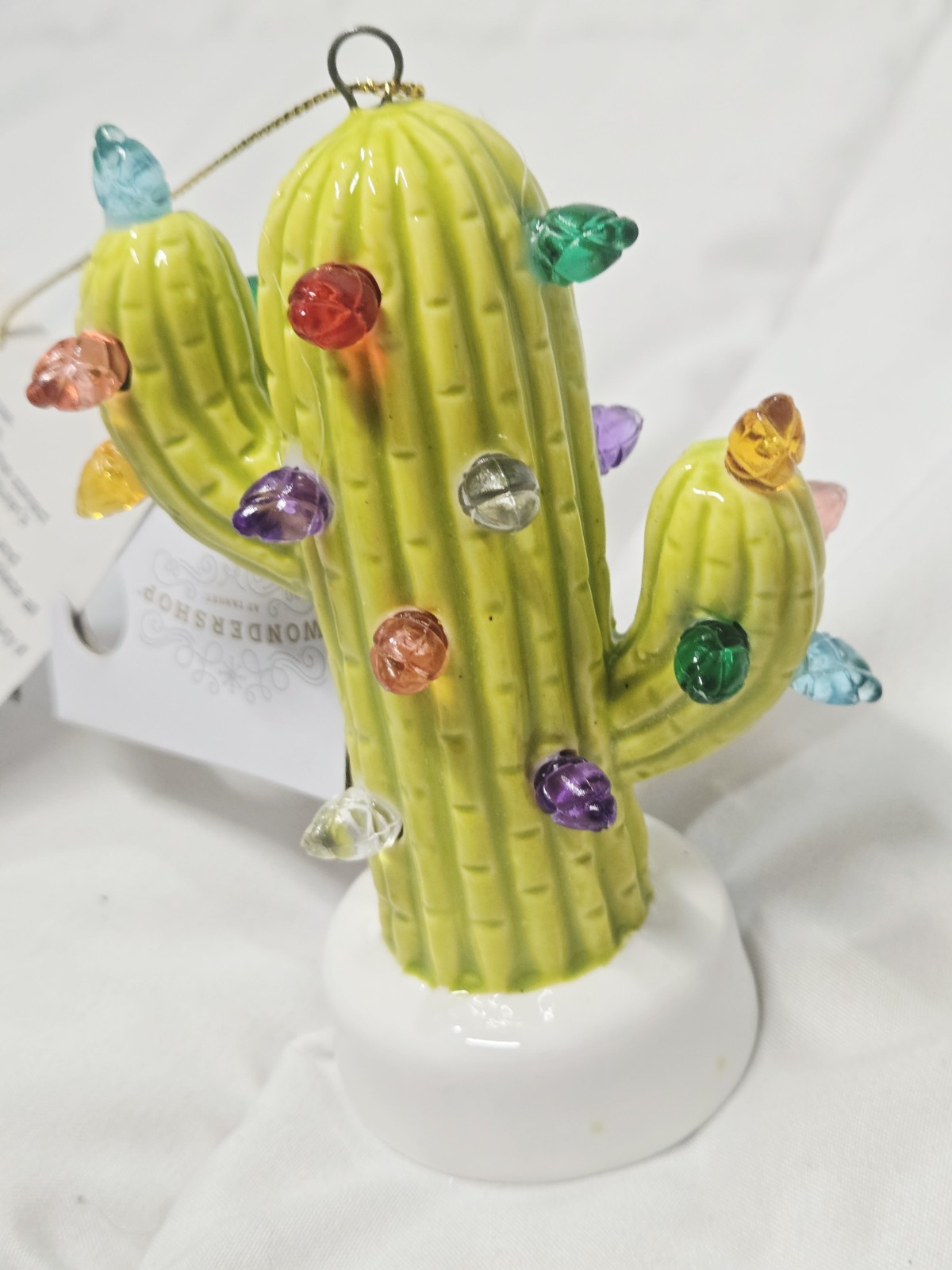 New Ceramic Cactus Tree with Lights Sage Green Boho Cactus Decor Colored Lights