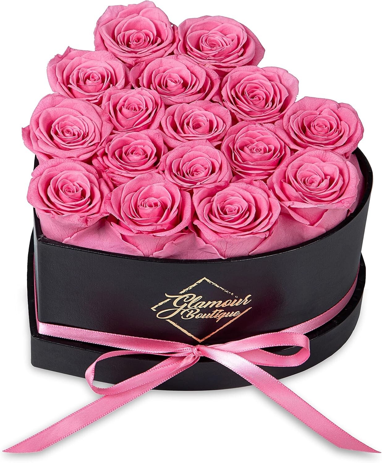 Timeless Heart-Shaped Box with 16 Preserved Pink Roses – Lasting Gift for Her
