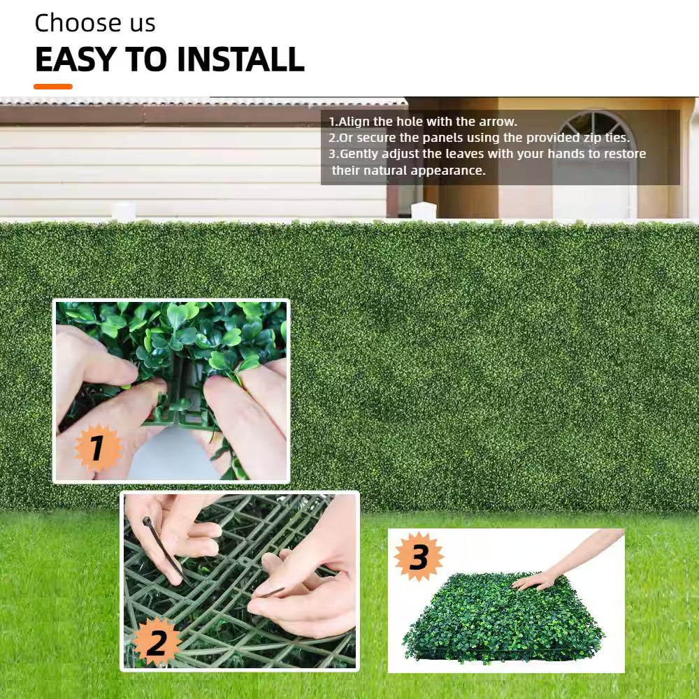 12- Piece 20 In. X 20 In. Artificial Boxwood Panels, Grass Wall Faux Boxwood Hed