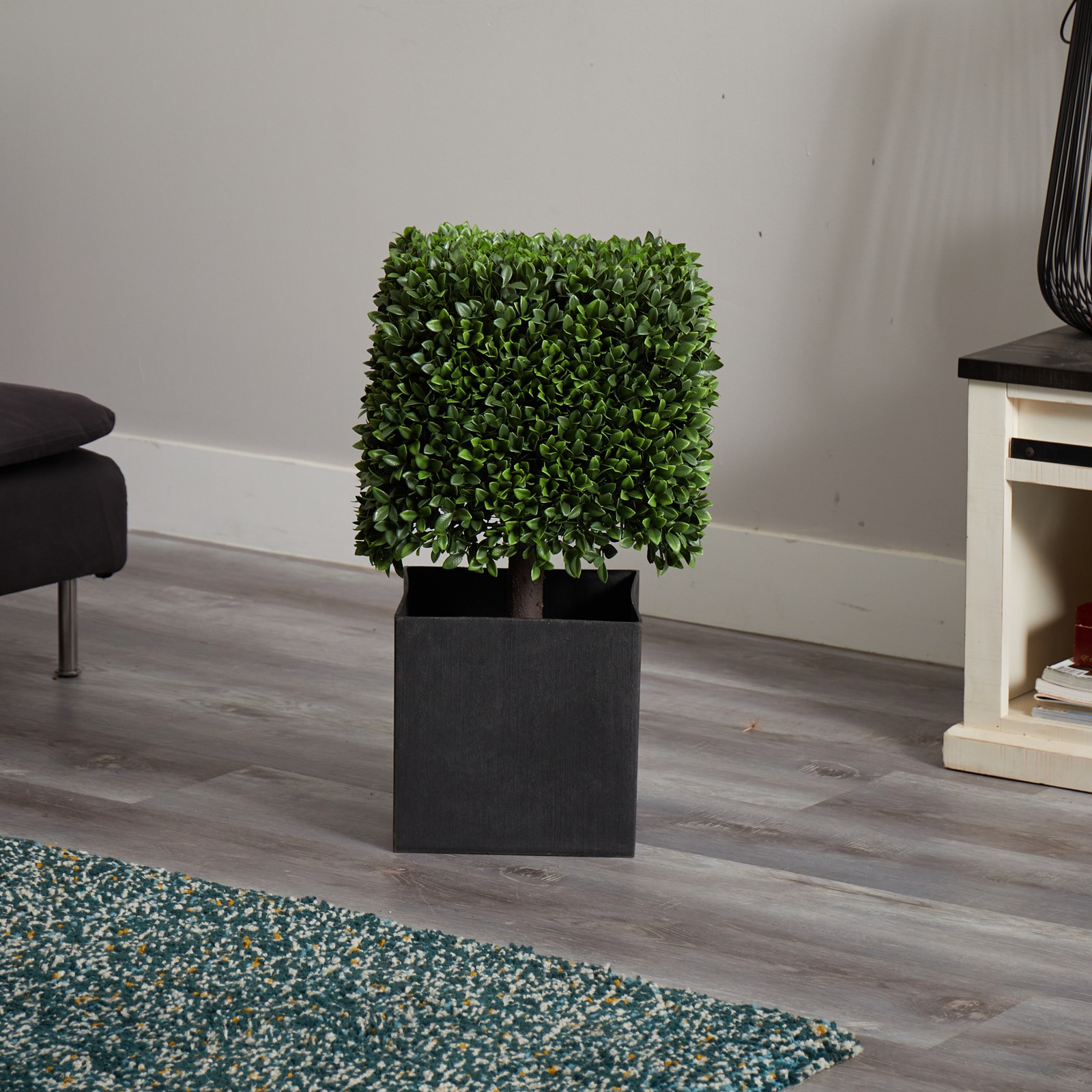 Nearly Natural 27″ Boxwood Artificial Plant in Black Planter (Indoor/Outdoor)