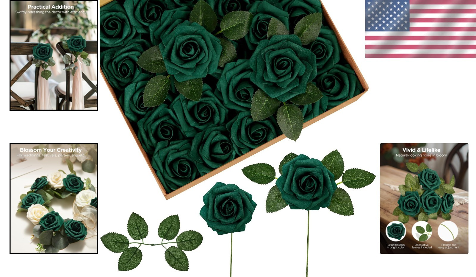 Hunt Green Foam Roses Bulk – 100 Pcs for DIY Wedding Decor