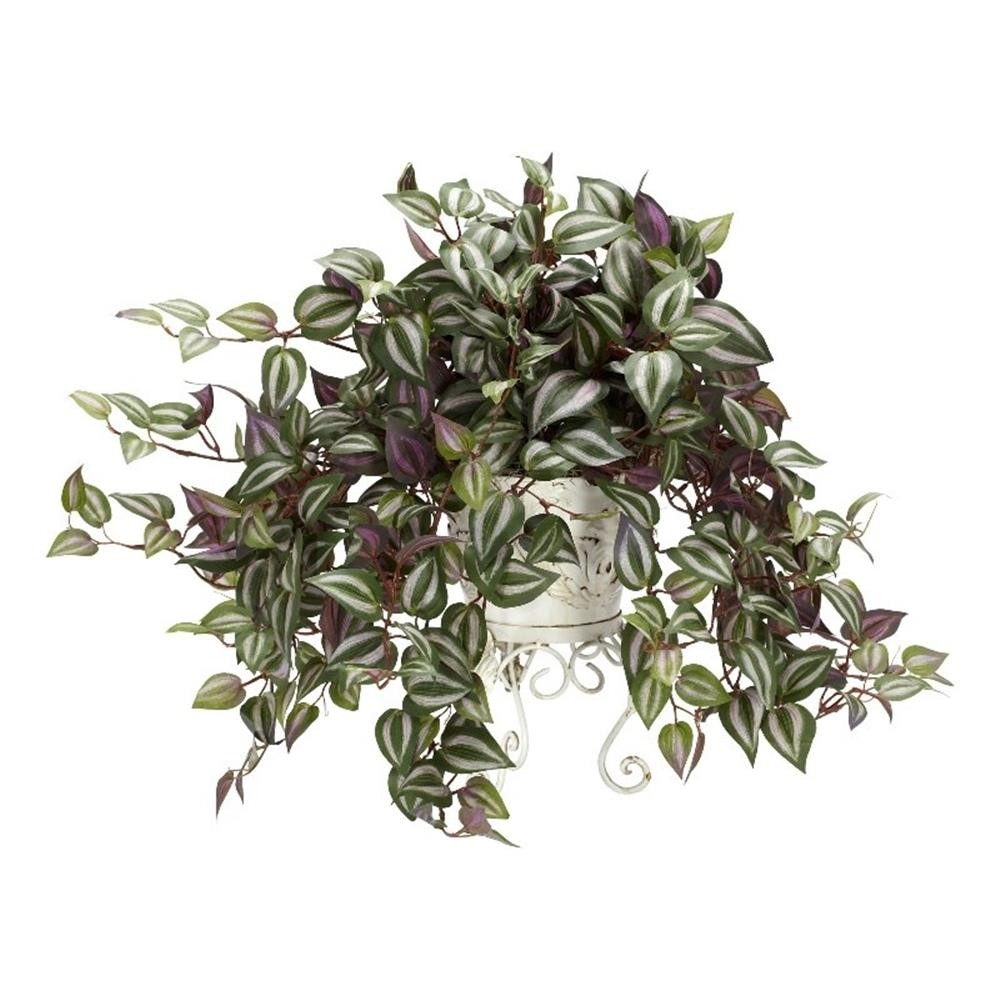 Nearly Natural Wandering Jew with Metal Planter Silk Plant in Green