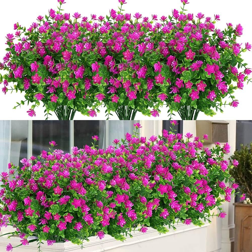 UV Resistant Faux Boxwood Flowers – 6 Bundles in Vibrant Magenta for All Spaces