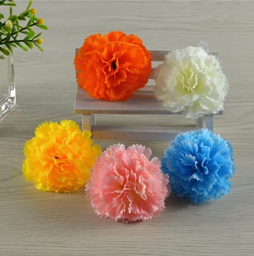 50 Artificial Silk Carnation Flower Head with Stems Set,Vase Fillers, for Hom…
