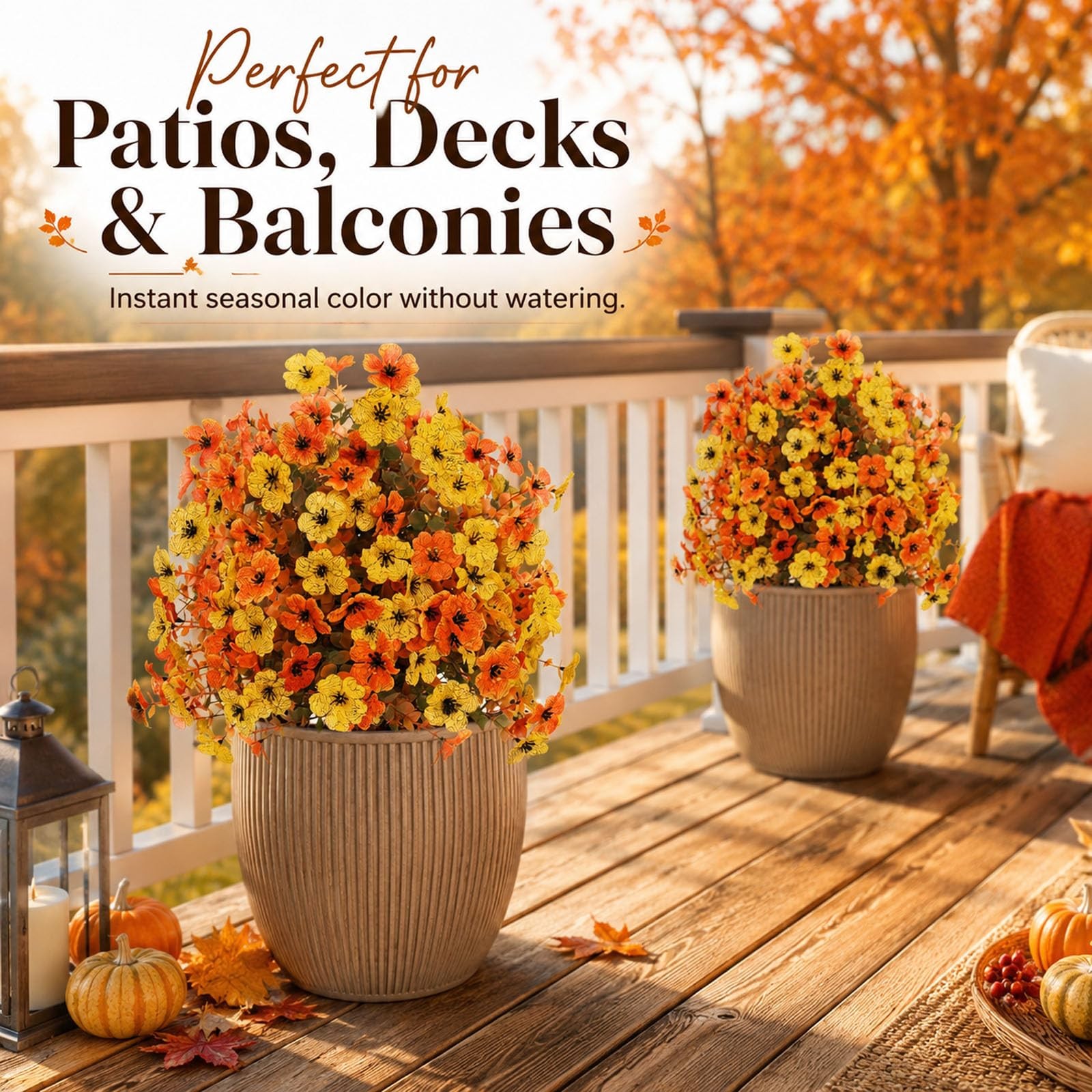 2-Pack Fall Artificial Flowers with Stakes, Outdoor Faux Floral Shrubs for Po…