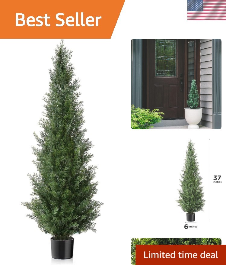 2 Pack 3.1ft Faux Cedar Trees with Black Pots – All-Season Decor Solution