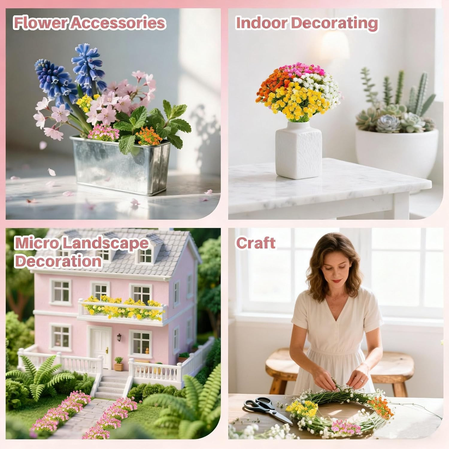 RAINFLOW Baby Breath Flowers Artificial Bulk – 100 Mini Artificial Flowers | Min