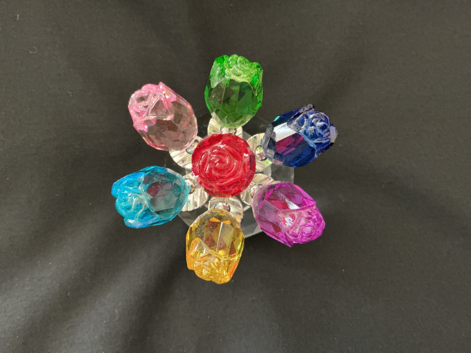 Crystal Colorful Rose Bud Glass Flowers With Rosr Bowl Vase Paperweight