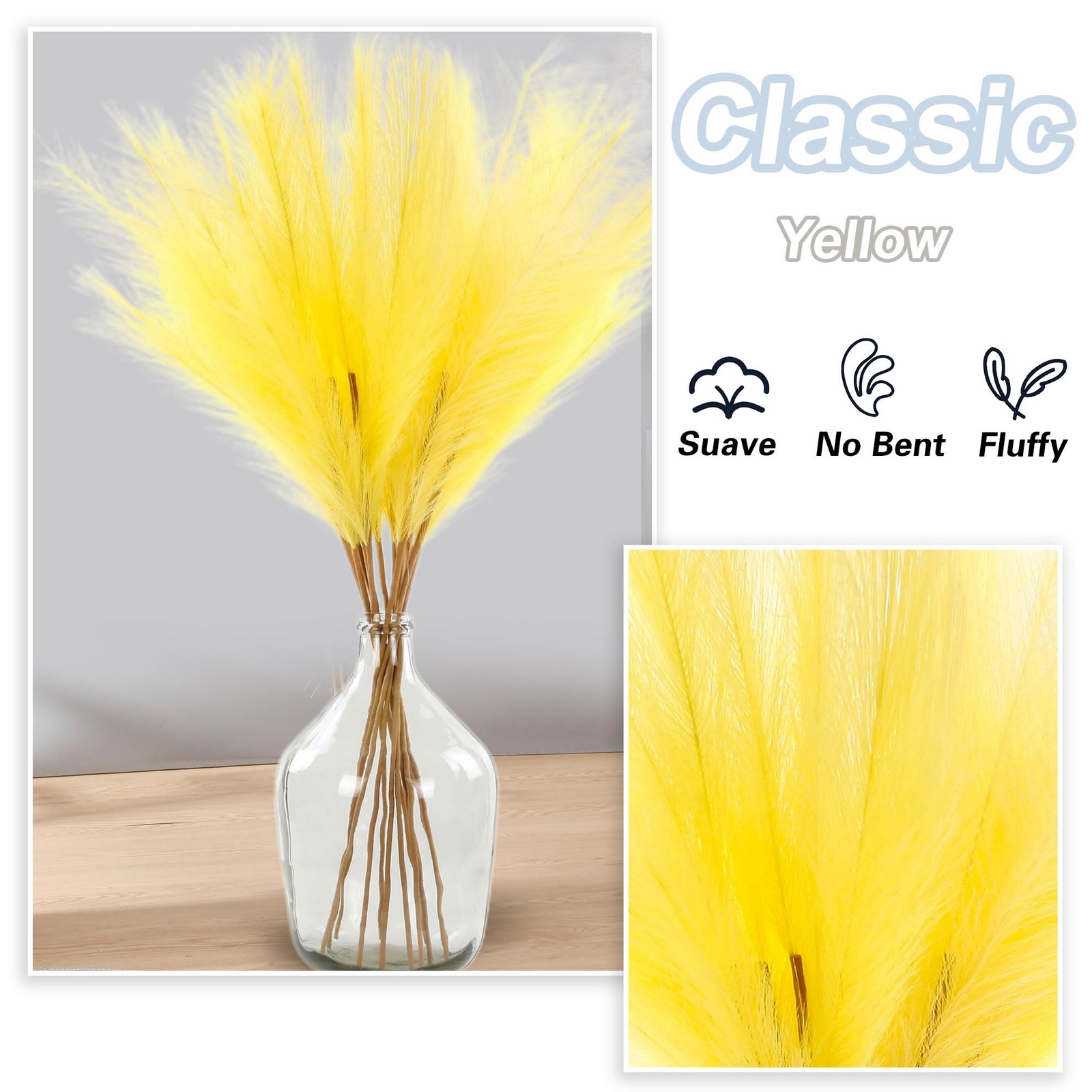 12 PCS Light Yellow Faux Pampas Grass 38″/3.1ft Tall Artificial Pompous Grass…