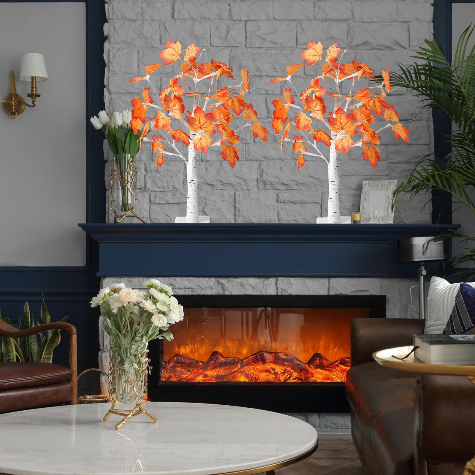 Fall Lighted Maple Tree, Thanksgiving Decorations 24 LED Light Up Tabletop Ma…