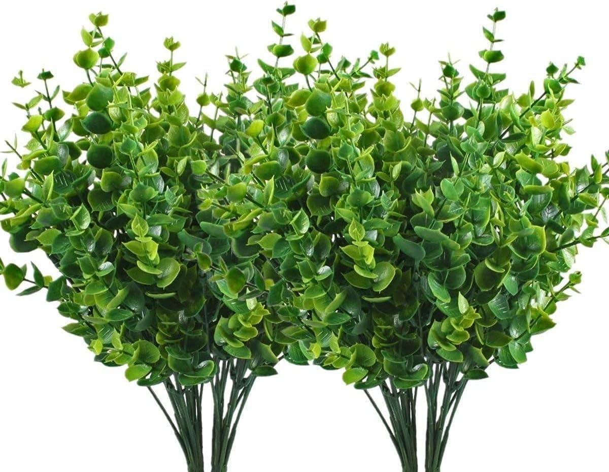 Artificial Shrubs Bushes, Plastic Eucalyptus Leaves Fake Green Plants Wedding…
