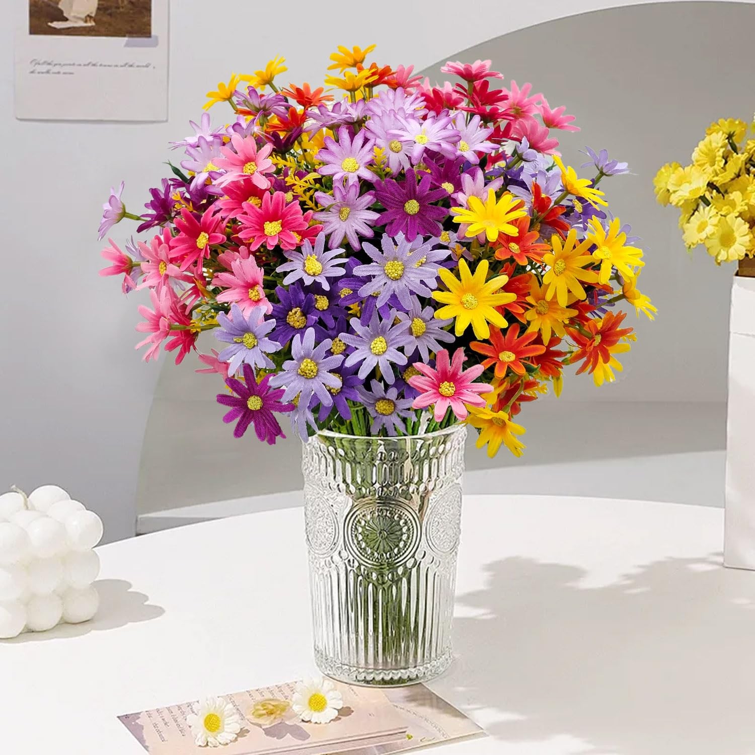 8 Bundles Artificial Daisy Flowers for Outdoors UV Resistant Faux Silk Colorf…