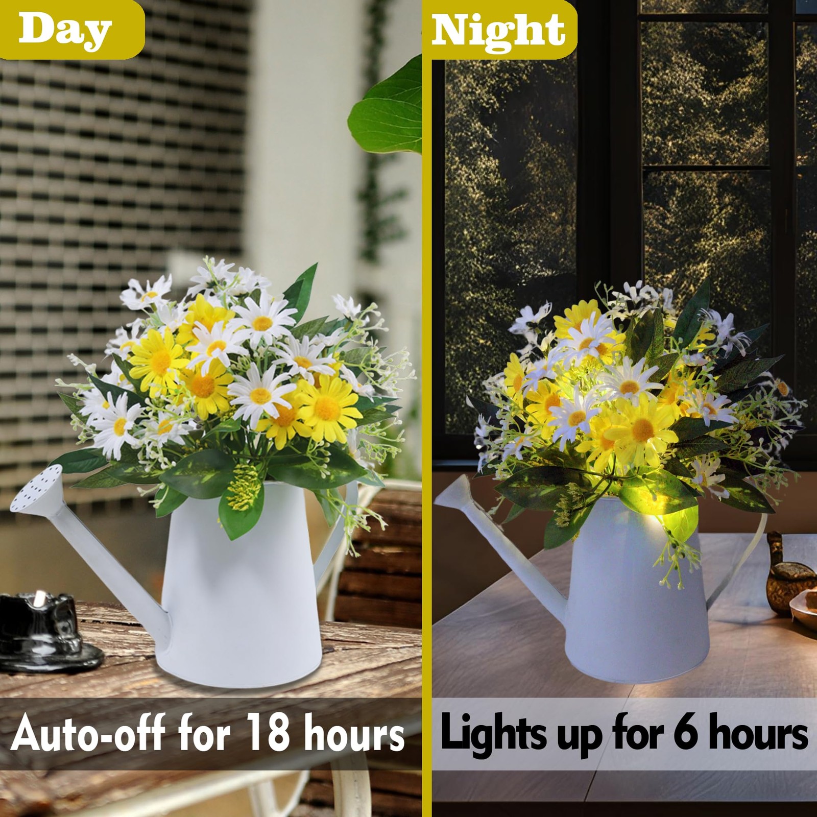 Eksen Artificial Daisy Flowers in Metal Pot with LED Lights & Timer – Silk Fl…