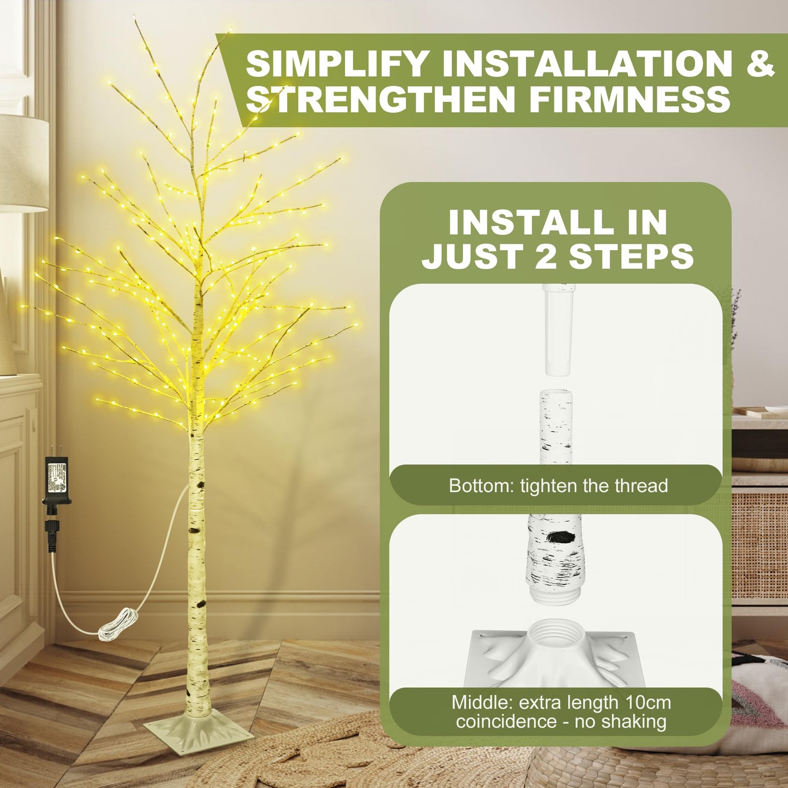 6FT Lighted Twig Birch Tree with Fairy Lights, 260 LED Birch Tree Lights with…