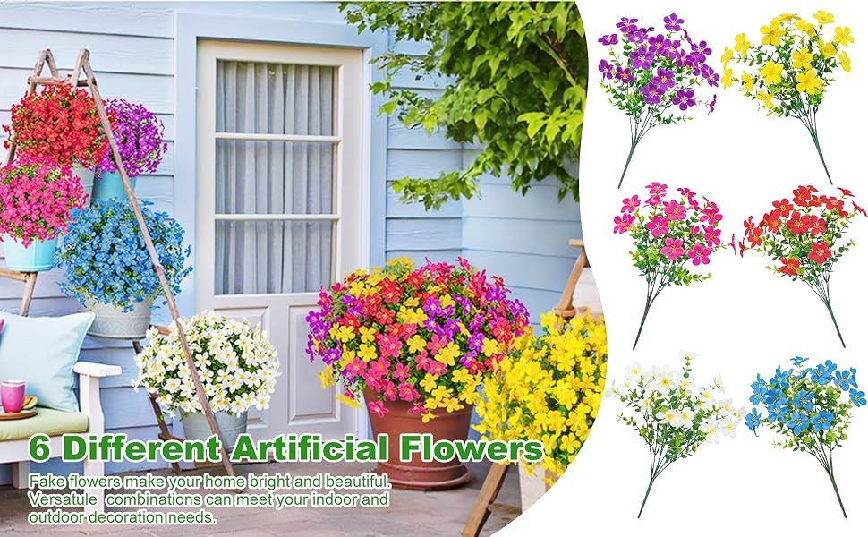 16 Pcs Artificial Flowers for Outdoors Decoration, Mixed | Fake silk flowers, UV