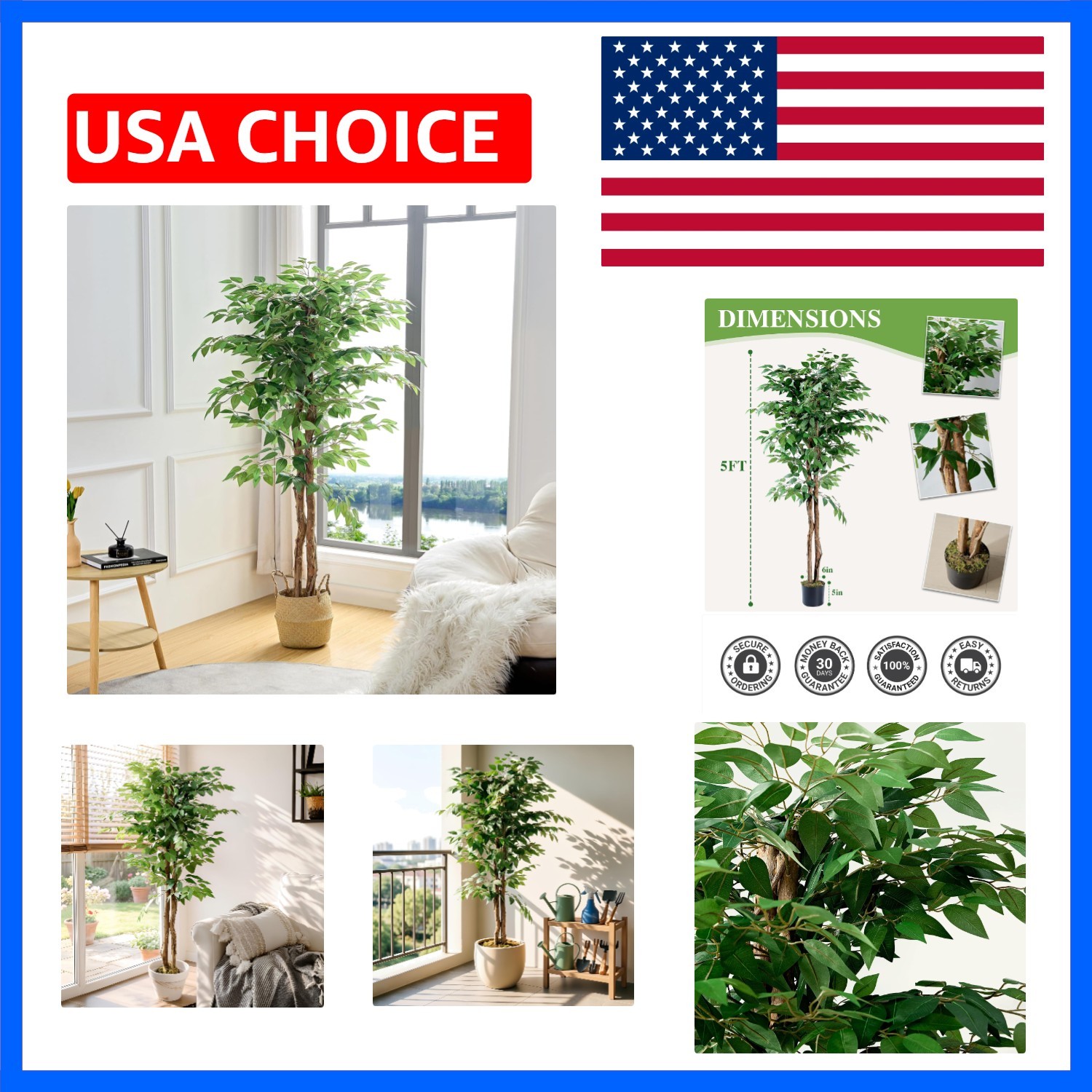 Artificial Ficus Tree with Sturdy Nursery Pot, 5FT Faux Silk Plant for Indoor…