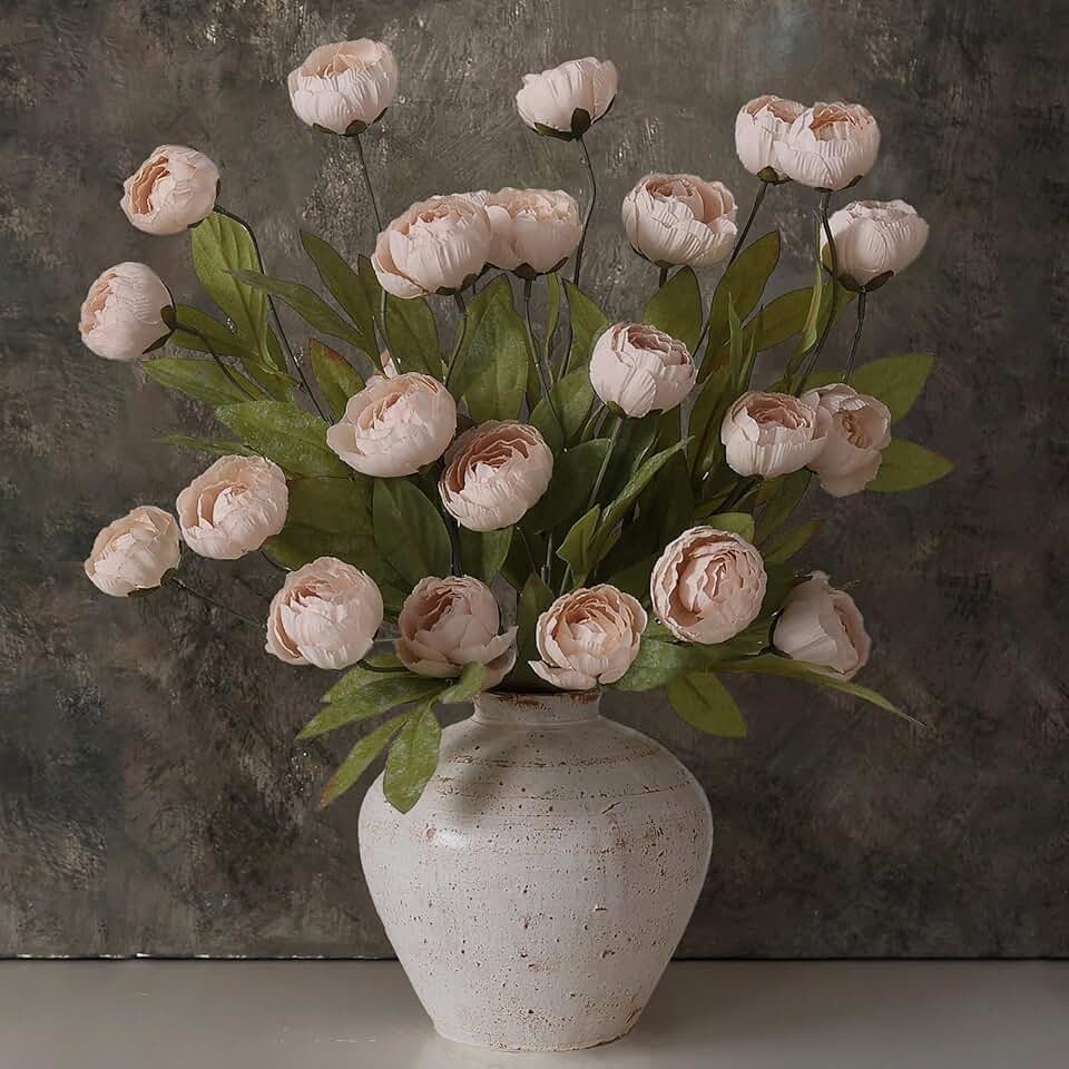Faux Silk Peony Flowers 6 Pcs Artificial Peony Branches 27 Inch for Centerpieces