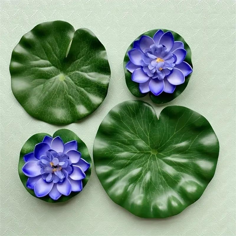 9pcs Floating Foam Lotus Flowers with Artificial Lotus Leaves, Lily Pads for