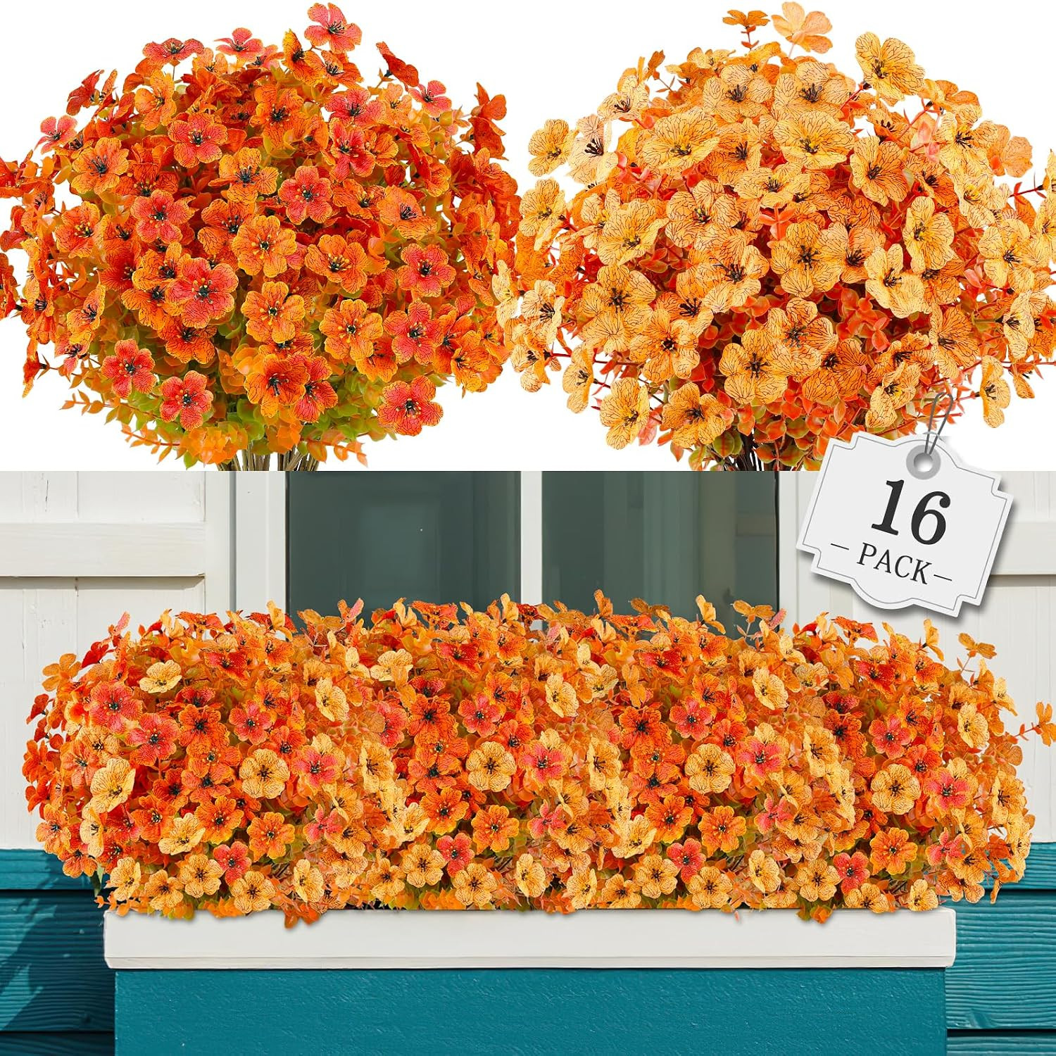 16 Bundles Artificial Fall Flowers Outdoor Indoor Decoration,No Fade Autumn Fake