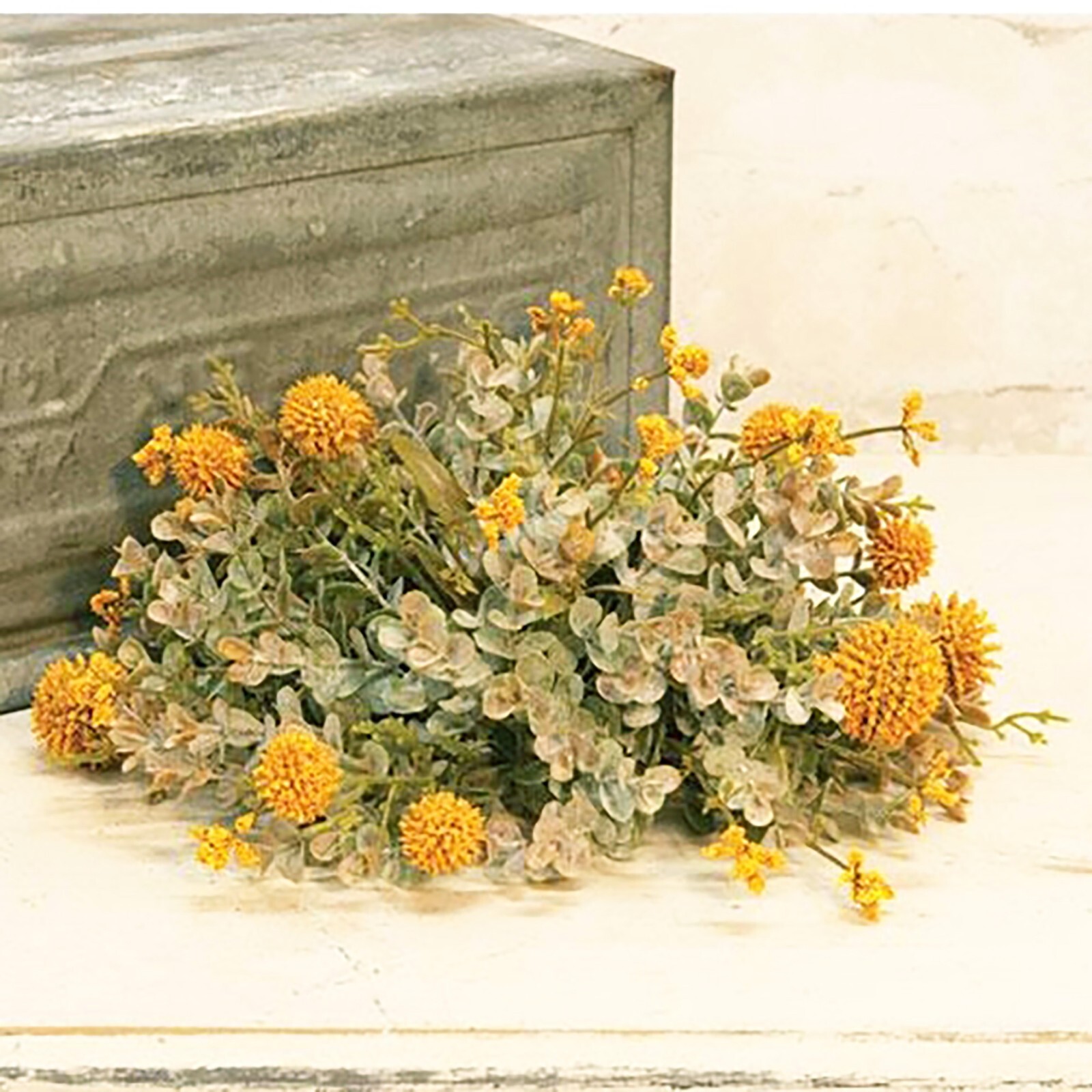 FALL Artificial Mustard Yellow Woolyhead Eucalyptus 1/2 Sphere Greenery Flower