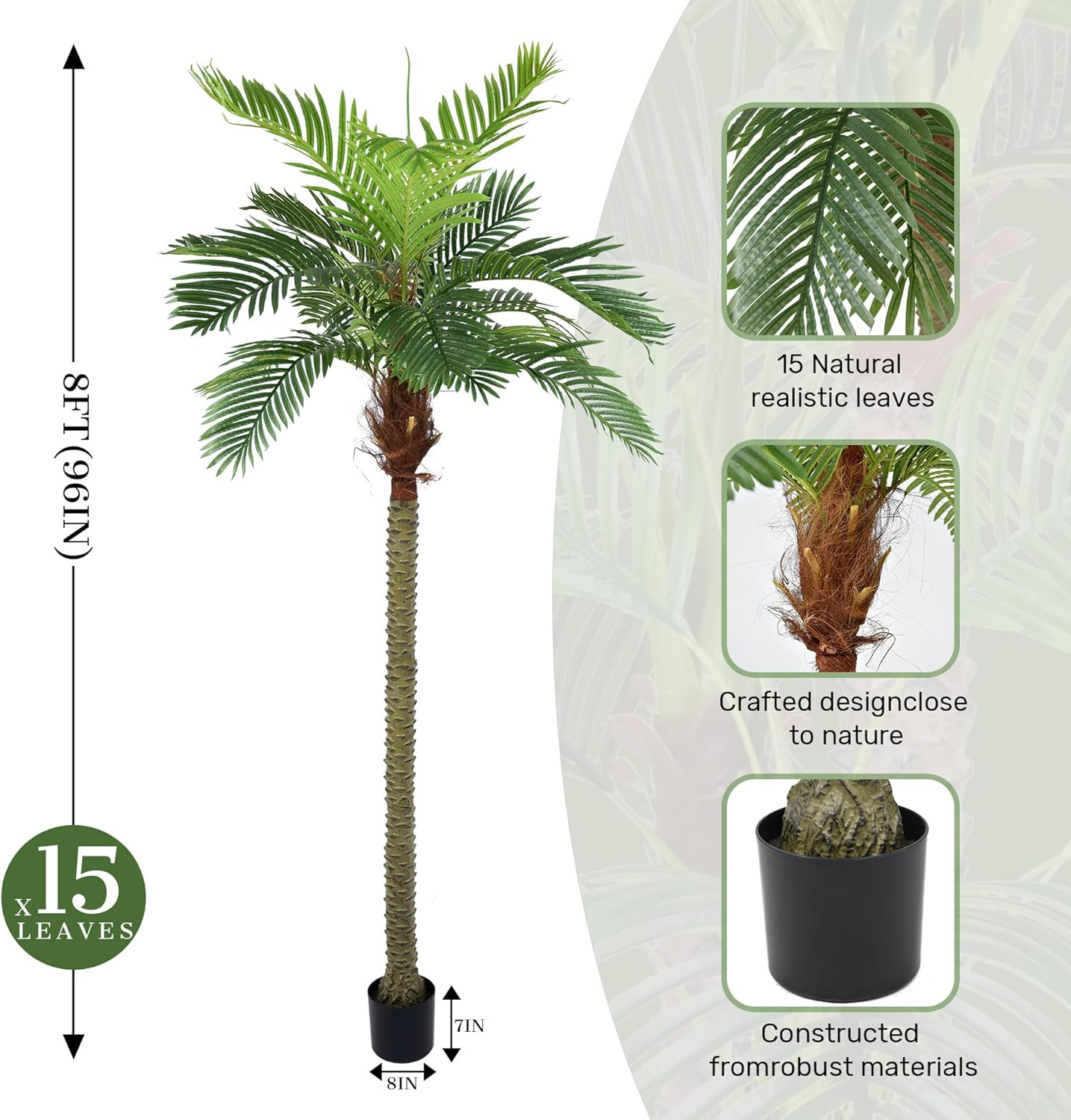 8Ft Artificial Palm Tree – Faux Triple Phoenix for Indoor/Outdoor Decor