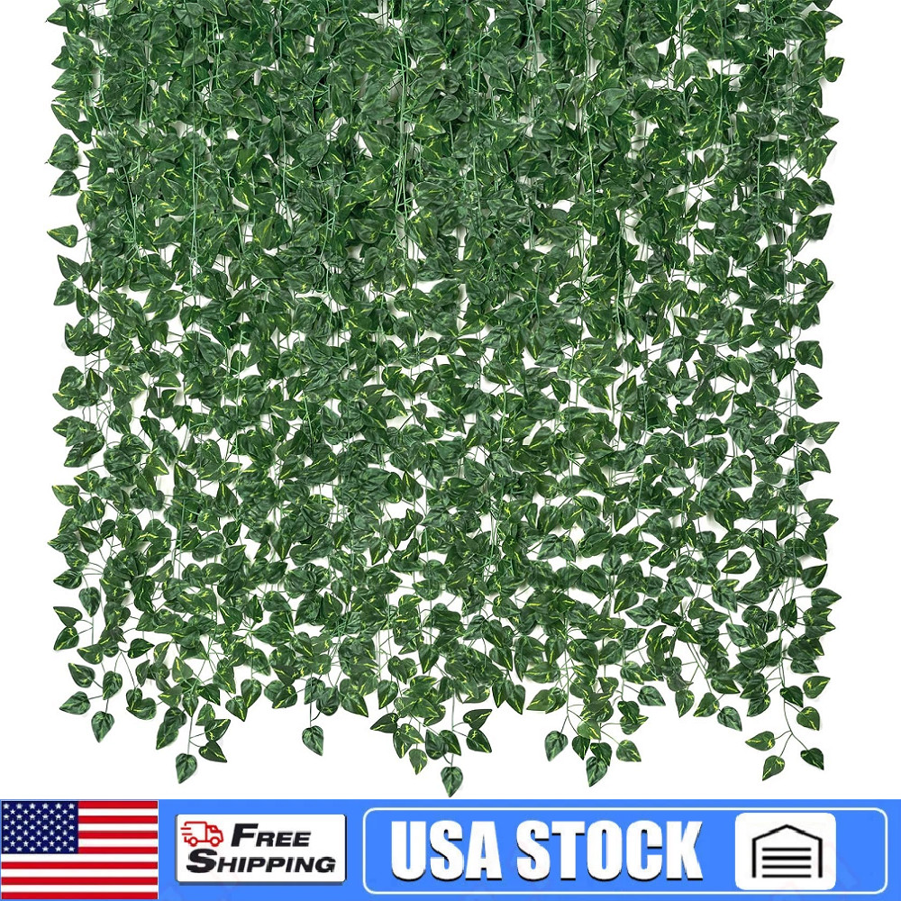 6/12PCS Artificial Ivy Hanging Green Leaves for Home Party Wedding Decor 6.5ft