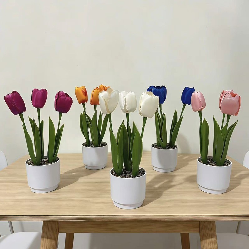 24x12x12cm Artificial Tulip Flower for Living Room Bedroom Shelf Decor