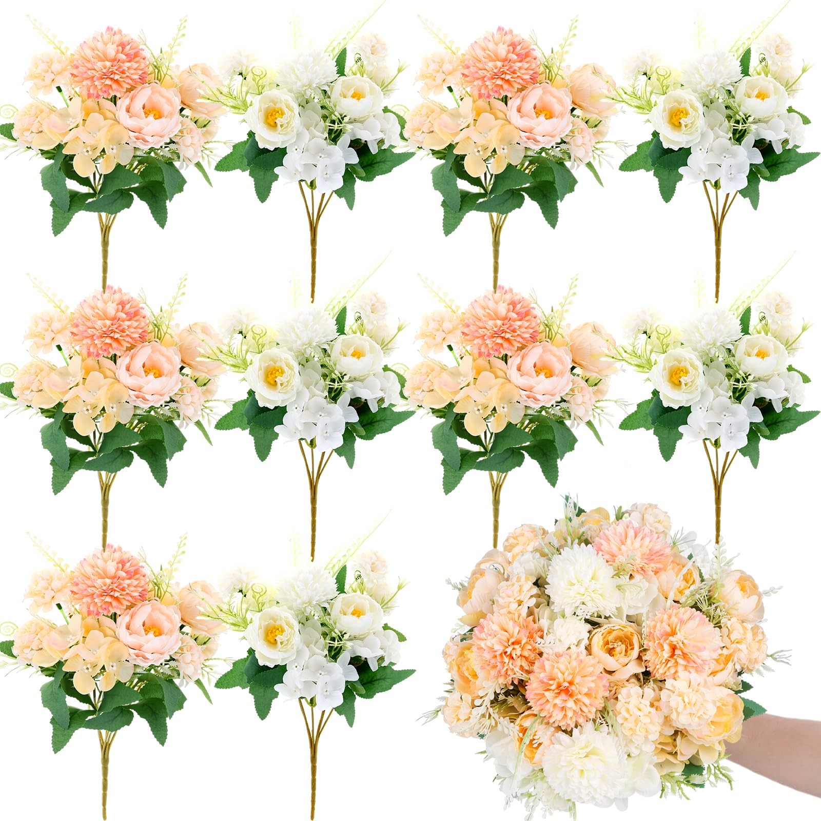 12 Bundles Peonies Artificial Flowers Silk Flowers Fake Peony Bouquet Faux Pe…