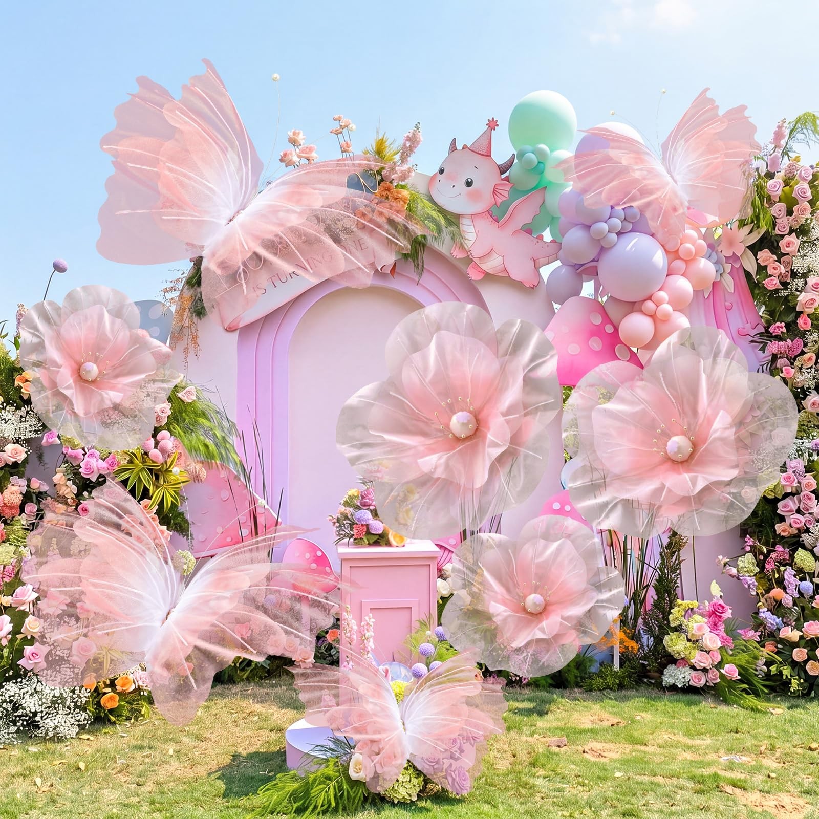 8 Pcs Large Butterfly Flower Decorations 20 Inch 12 Inch 3D Giant Silk Butter…