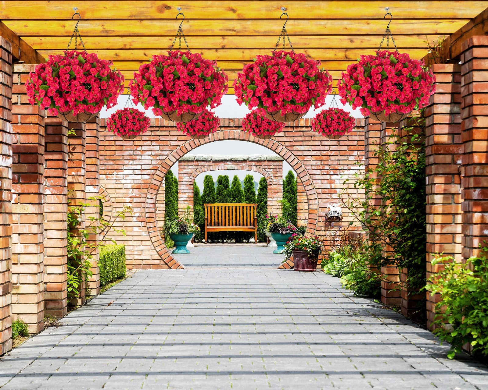 Artificial Hanging Flower Plants with Basket for Outdoor Decoration, Faux Pet…