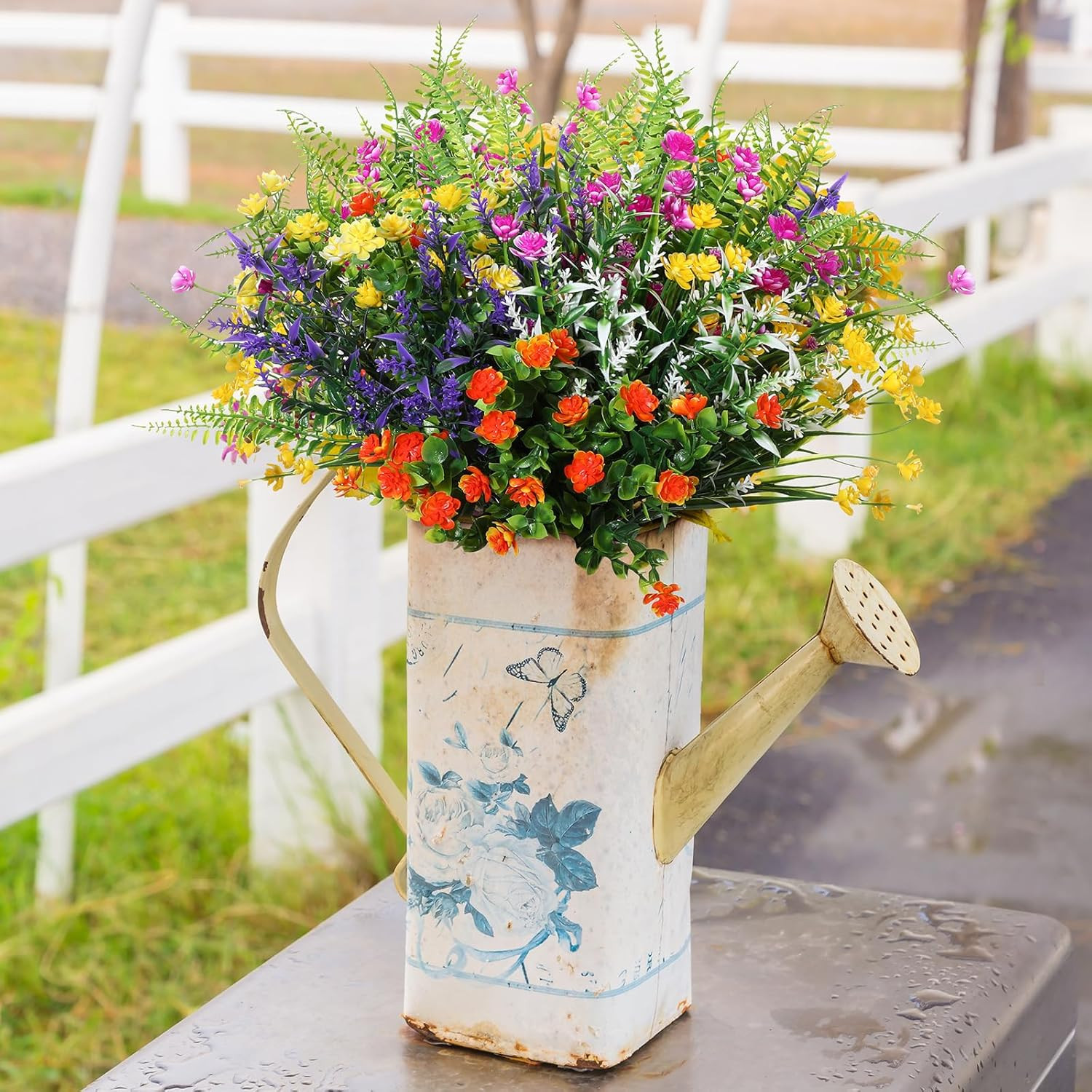 42 Bundles Artificial Flowers Fake UV Resistant for Outdoor Plastic Greenery Shr