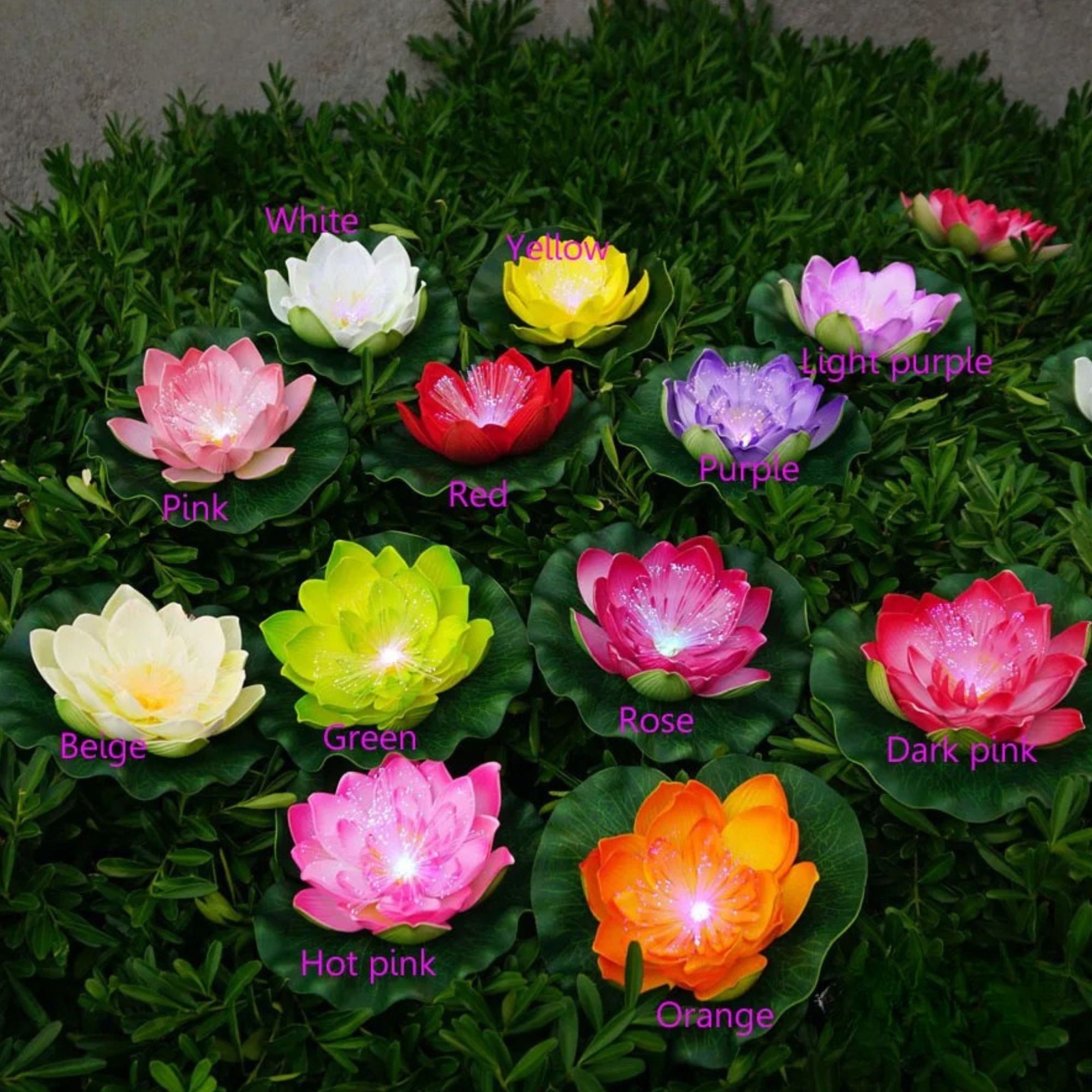 12 Pcs Artificial Floating Foam Lotus Flower with Water Lily Pad LED FiberLight