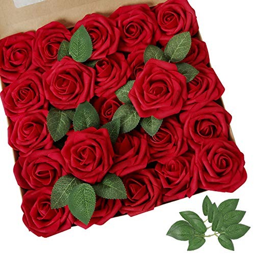Artificial Dark Red Roses 100pcs PE Foam 7″ Stems DIY Wedding Decor