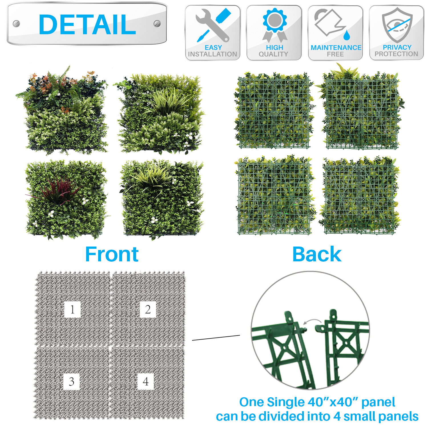 40 Inch 3D Artificial Boxwood Wall Hedge Mat Panels Outdoor Grass Fence Style#4