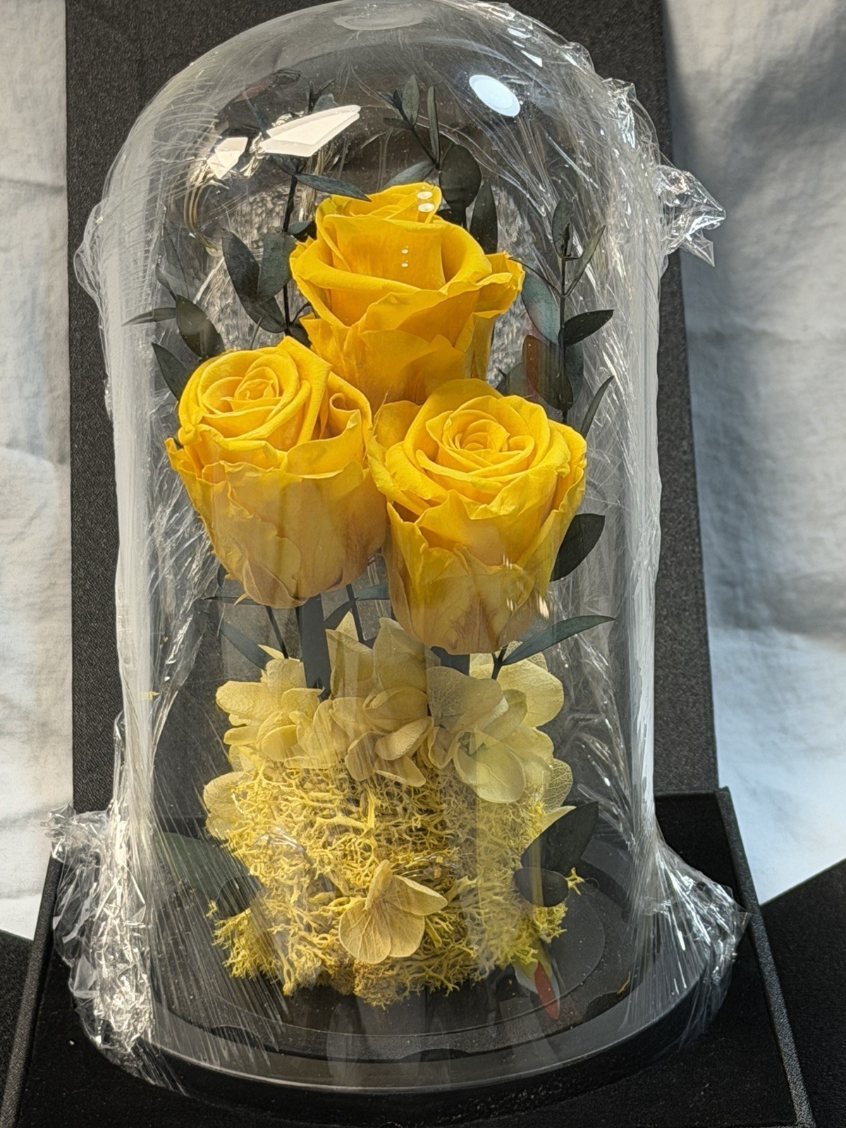 Preserved Roses Flowers Glass Dome, Long-Lasting Real Yellow Forever Roses (BB3)