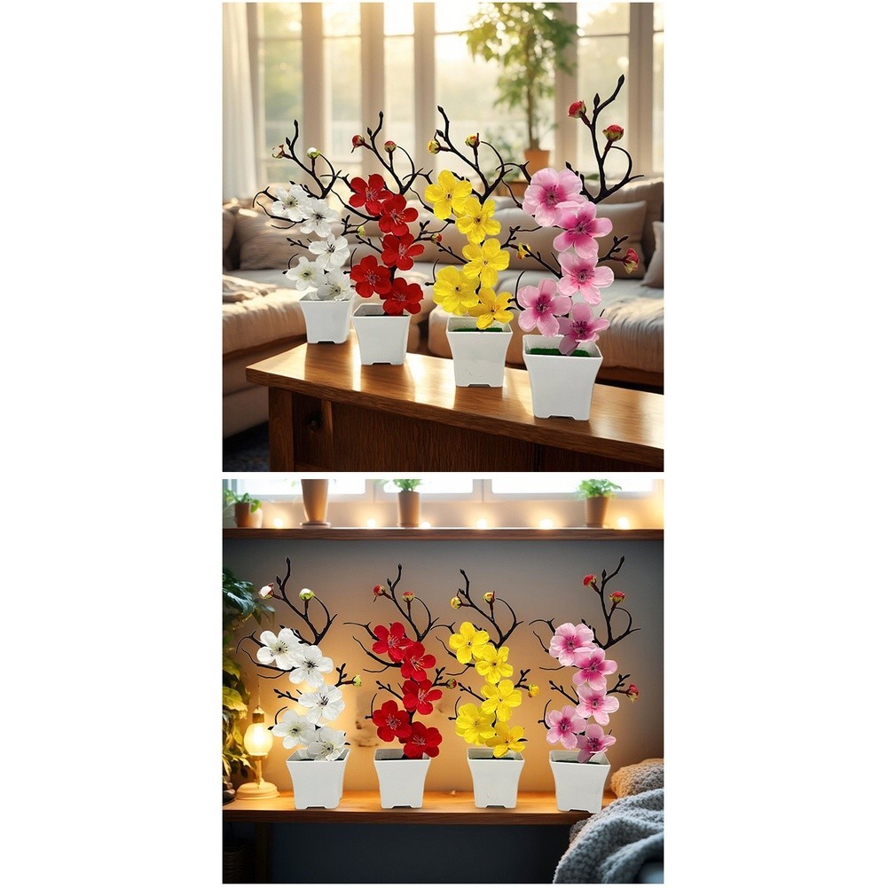 Realistic Artificial Winter Plum Flower Arrangement in Square Pot 10x10x26cm