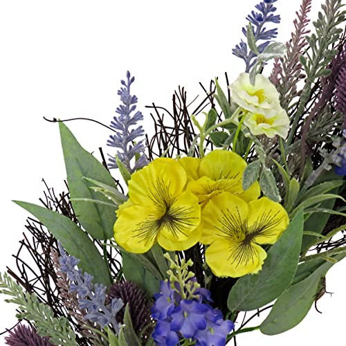 22 inch Artificial Spring Wreath with Pansy Blooms, Lavender, and Assorted