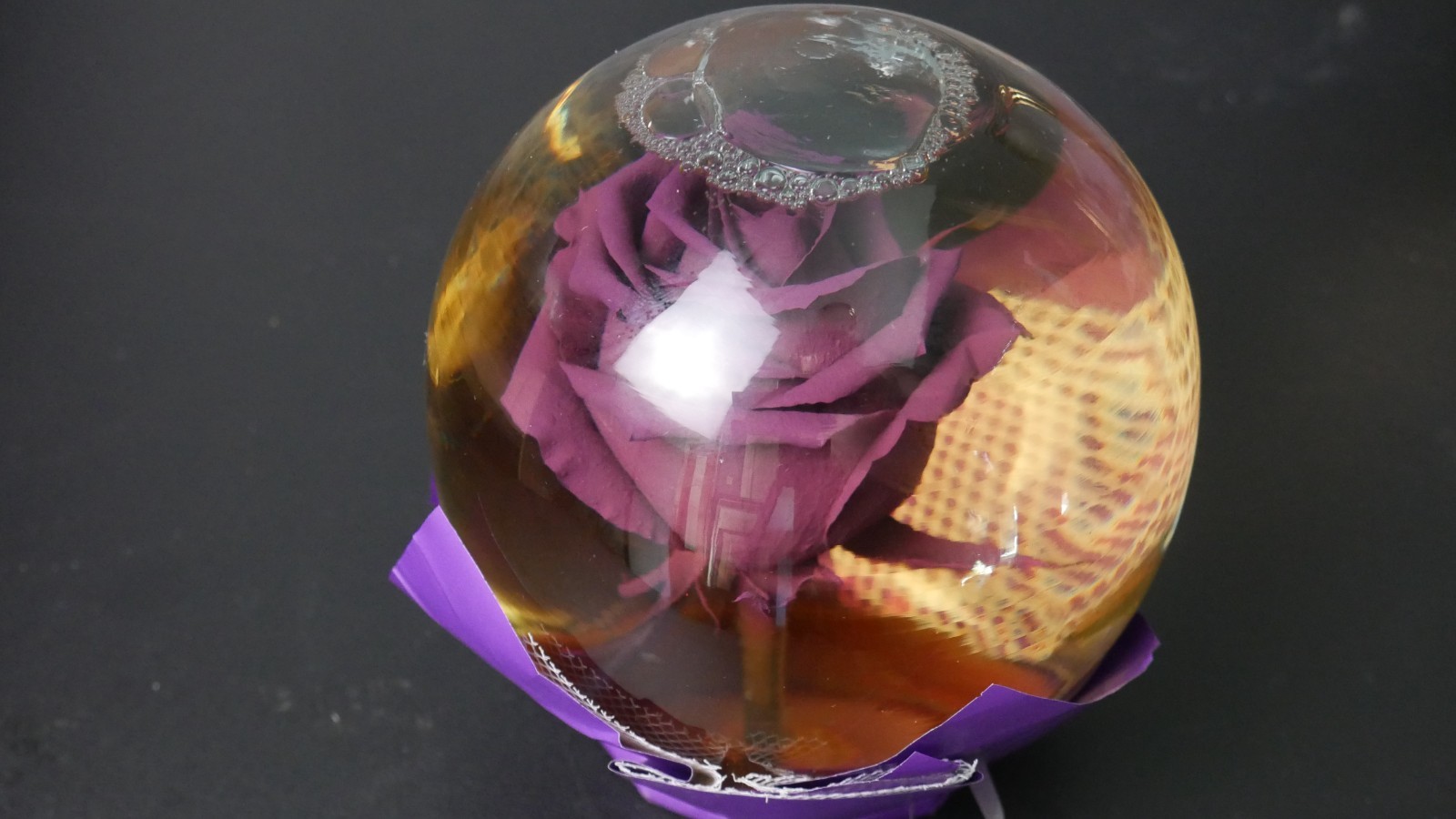 VIntage Preserved Lilac Real Rose in a glass Water Ball Dome Globe- Large 7”