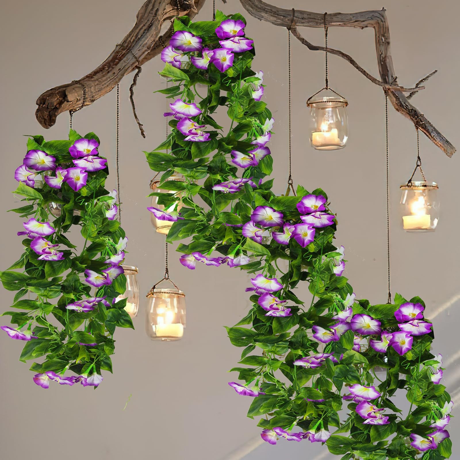CISDUEO 2 Pcs Artificial Vines Silk Morning Glory Vines for Outdoor 15Feet Ha…