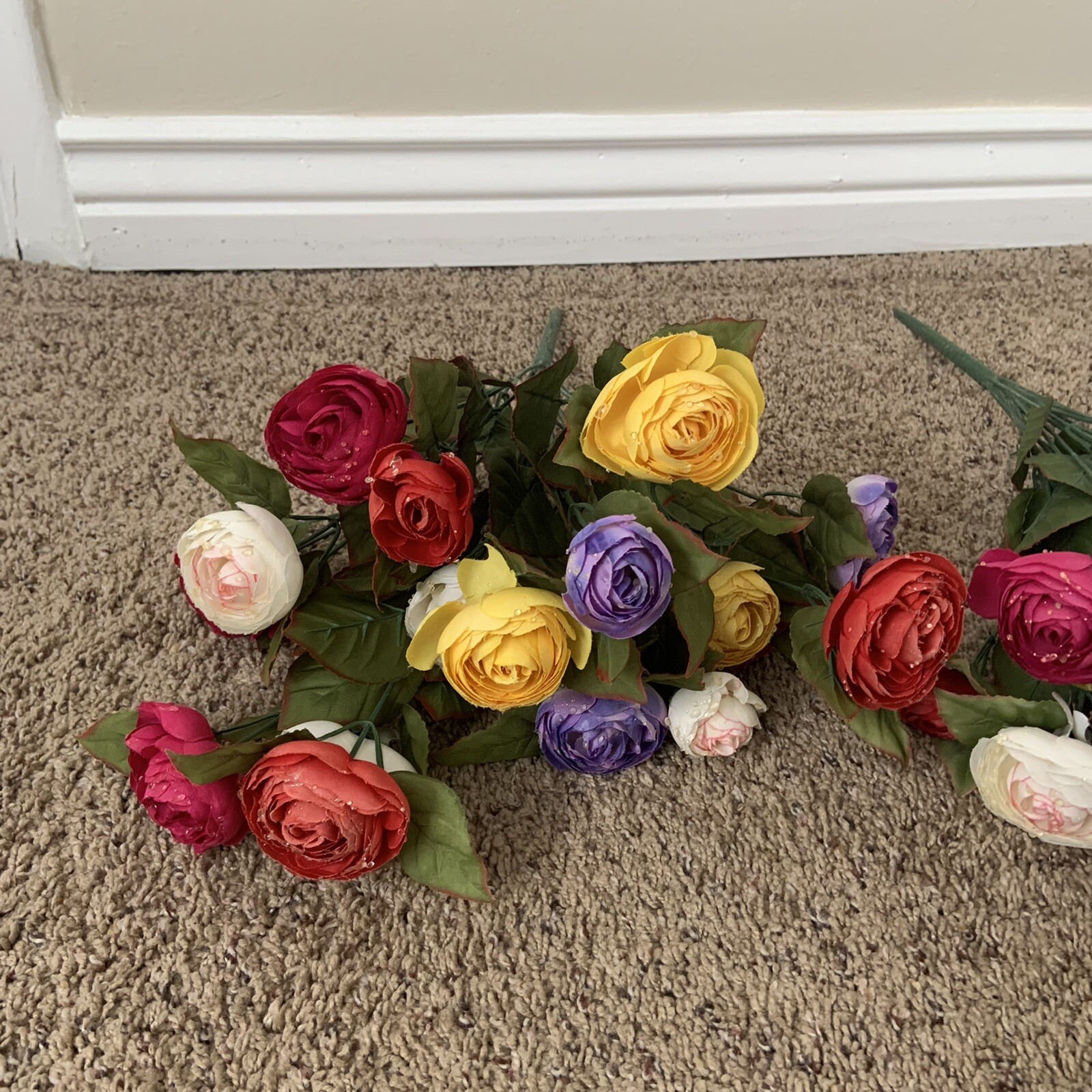 Faux Colorful Flower Bundles Red Purple Yellow White Roses