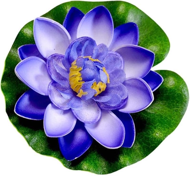 1pc Blue Artificial Floating Foam Lotus Flower with Water Lily Pad,Lifelike P…