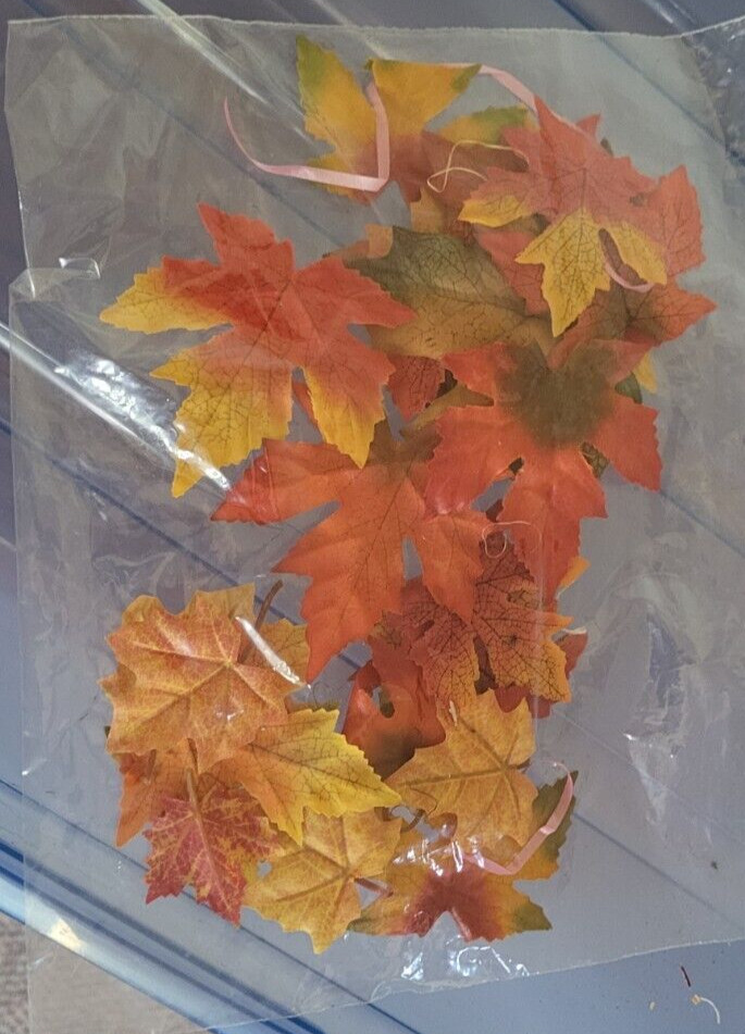 Lot of Fake Fall Leaves Yellow Red Green Veins Decorative Holiday Thanksgiving