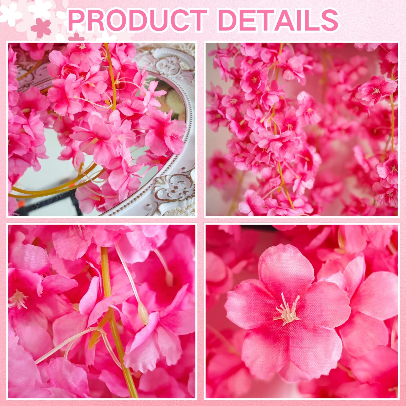 Artificial Cherry Flower Vines, 8Pcs Cherry Blossom Garland Hanging Silk Arti…