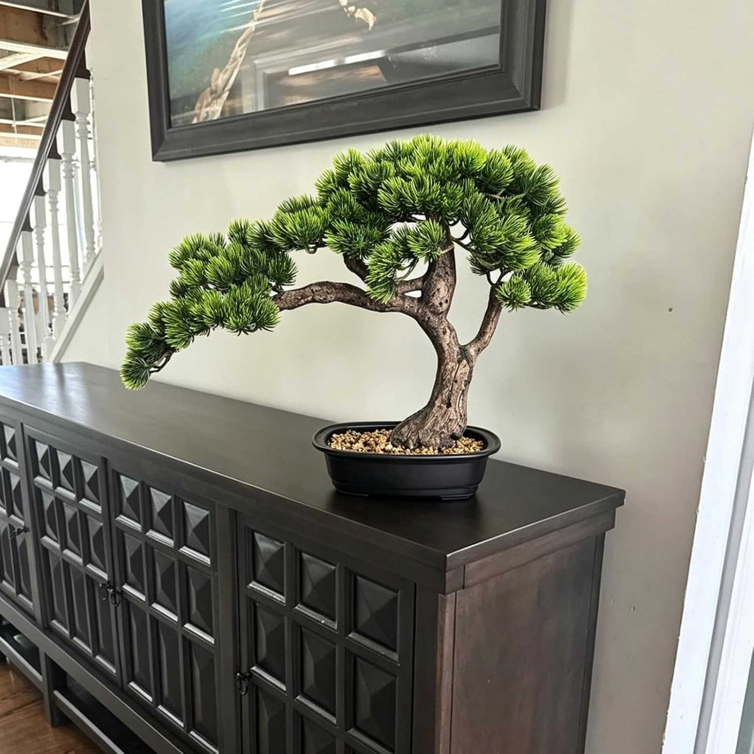 15 inch Artificial Bonsai Tree, Large Faux Juniper Pine Plant Desk Decoration