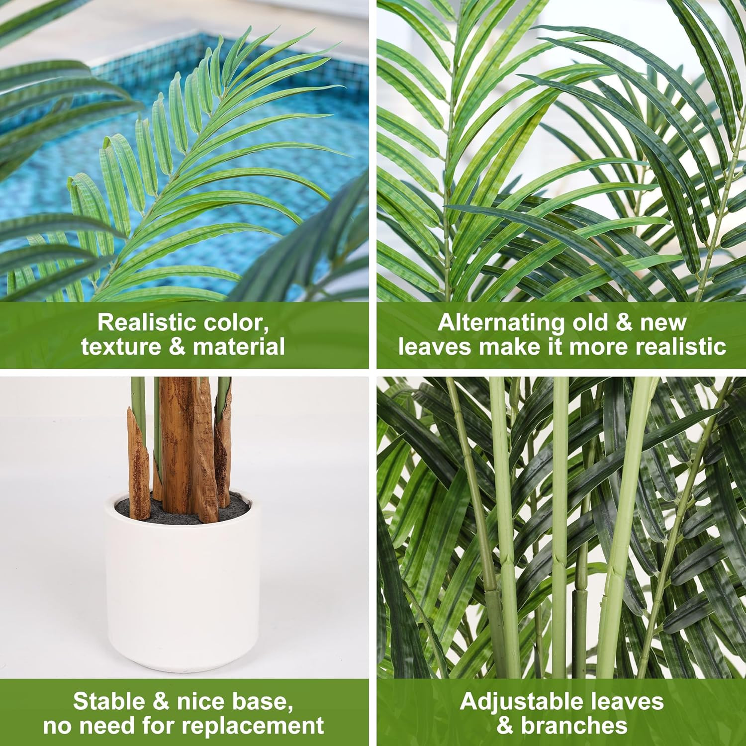 Artificial Palm Tree 7.2Ft Tall Fake Potted Plant Faux Silk Green Floor Decorati