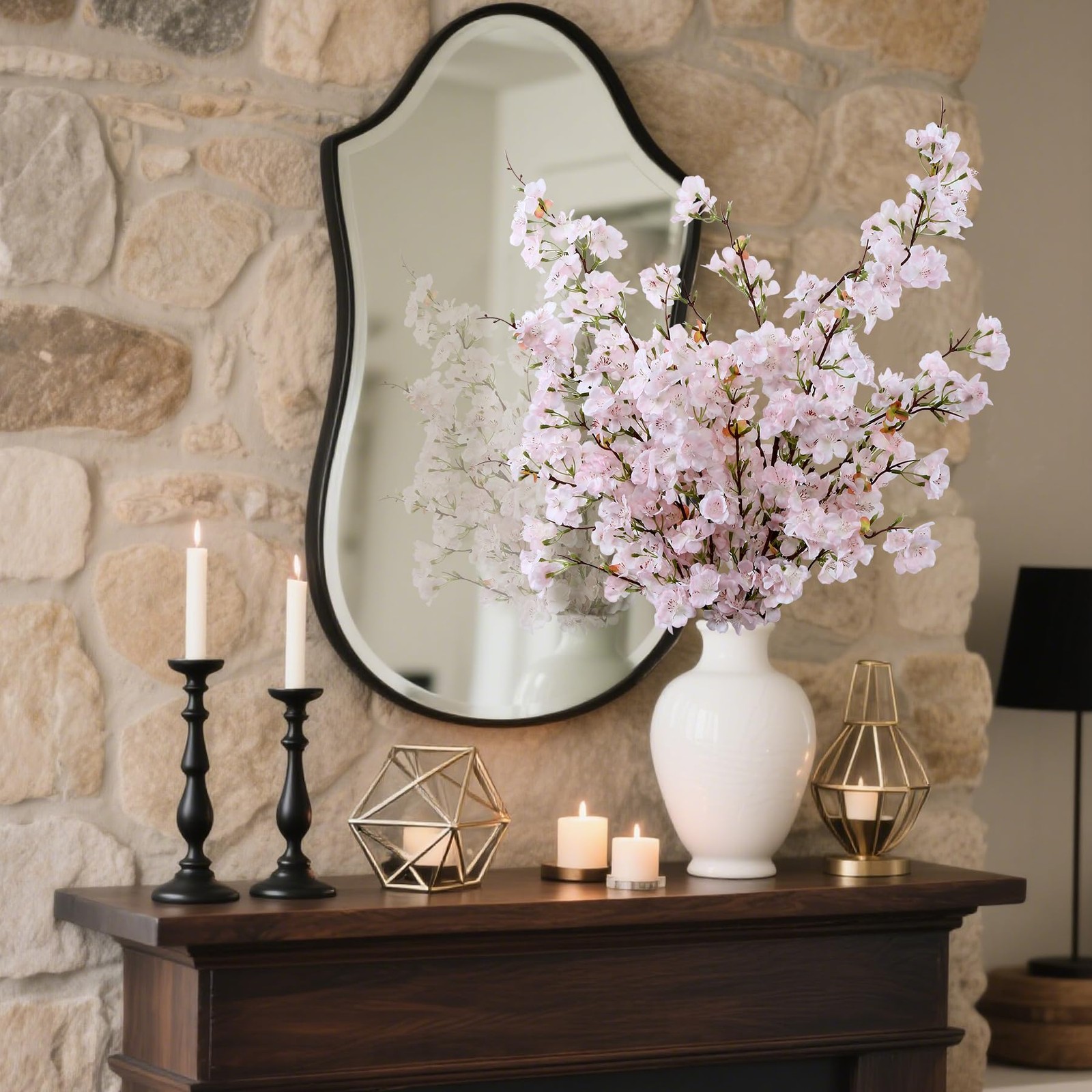 4pcs Silk Cherry Blossom Branches Artificial Flowers for Spring Tall Vase Dec…
