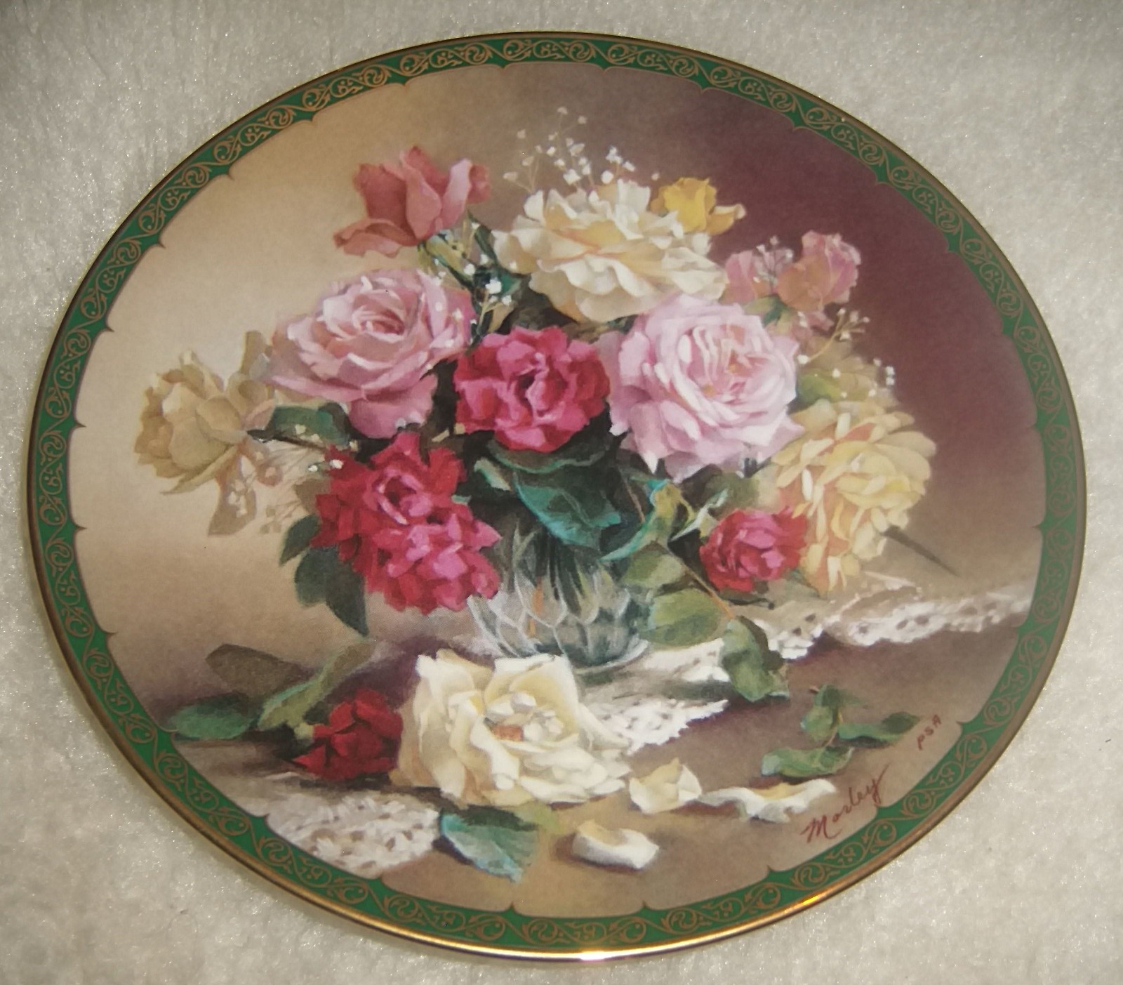ROSE PORCELAIN PLATES Vintage Floral Flowers Lena Liu Katherine Austen LOT Four