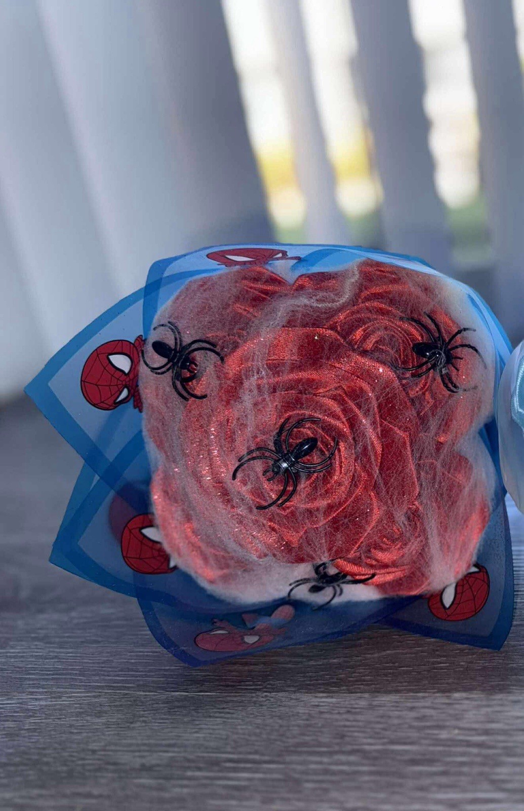 Custom Handmade Spiderman 5ct Rose Bouquet Artificial Flowers