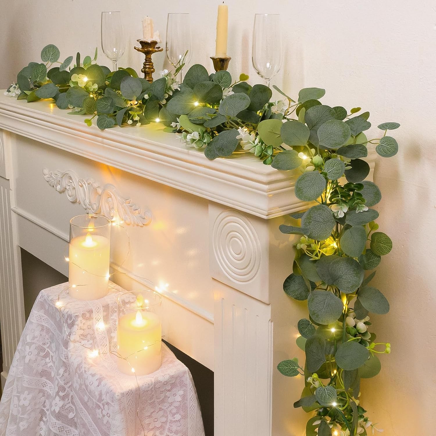 N&T NIETING 6 Pack Artificial Eucalyptus Garland with Lights, 6FT Artificial …