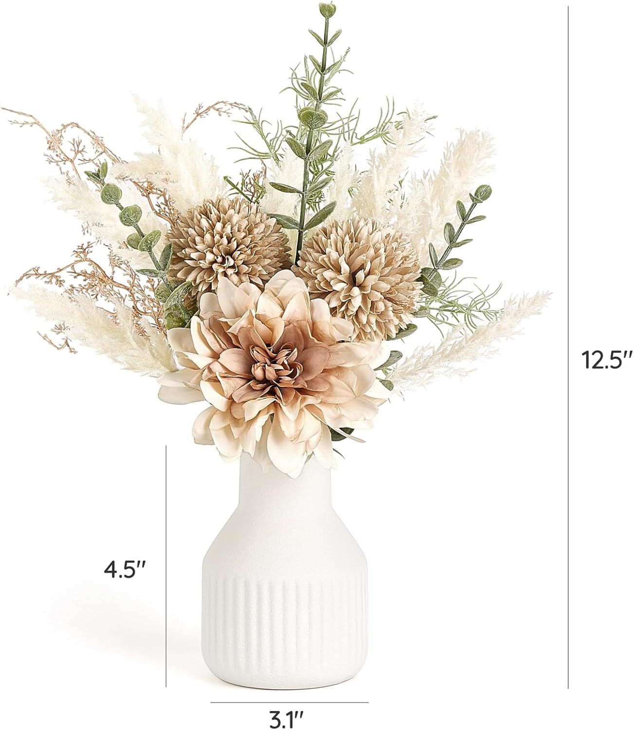 Small Artificial Flowers in Ceramic Vase 12.5″ Centerpieces Coffee Table Decor,